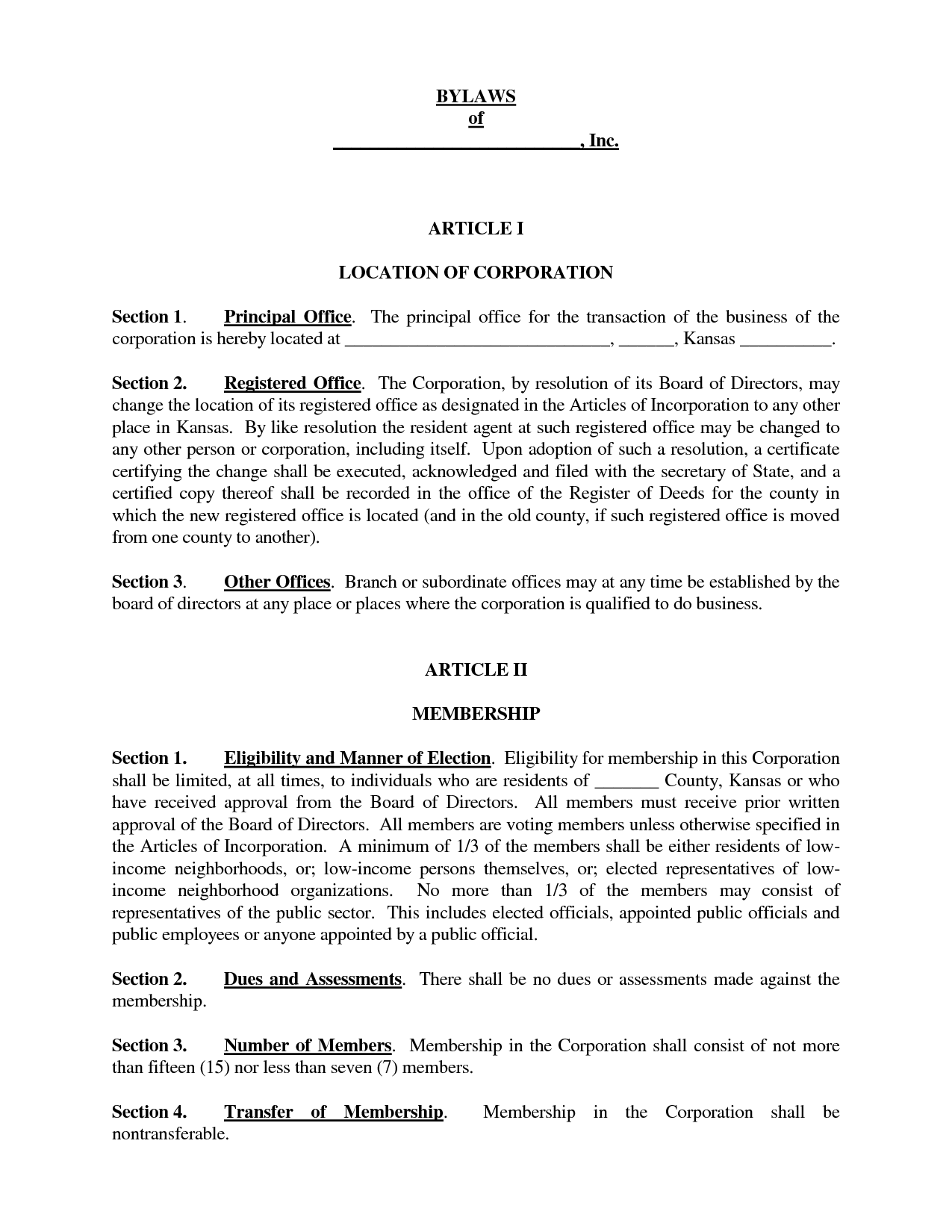 corporation-bylaws-corporate-bylaws-form-template