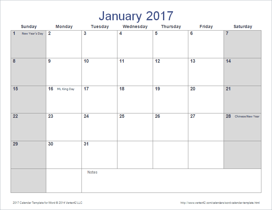 2017-word-calendar-template