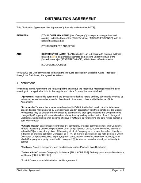 free-Distribution Agreement Template