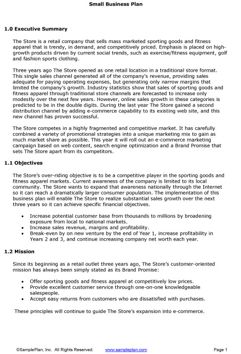 Small Business Plan Executive-word-doc