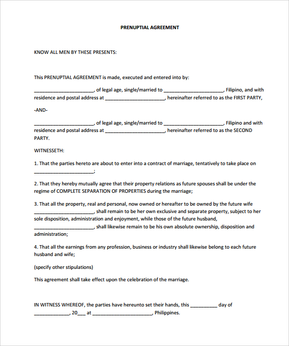 10-prenuptial-agreement-templates-printable-templates