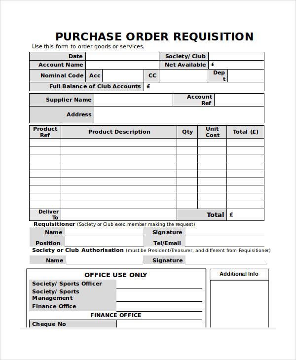 Form Template Example Printable Purchase Order Request Form Template