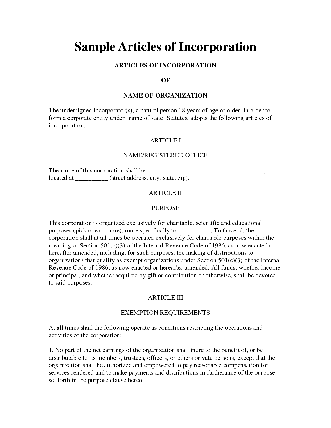 sample-articles-of-incorporation-company-documents-for-articles-of-organization-template