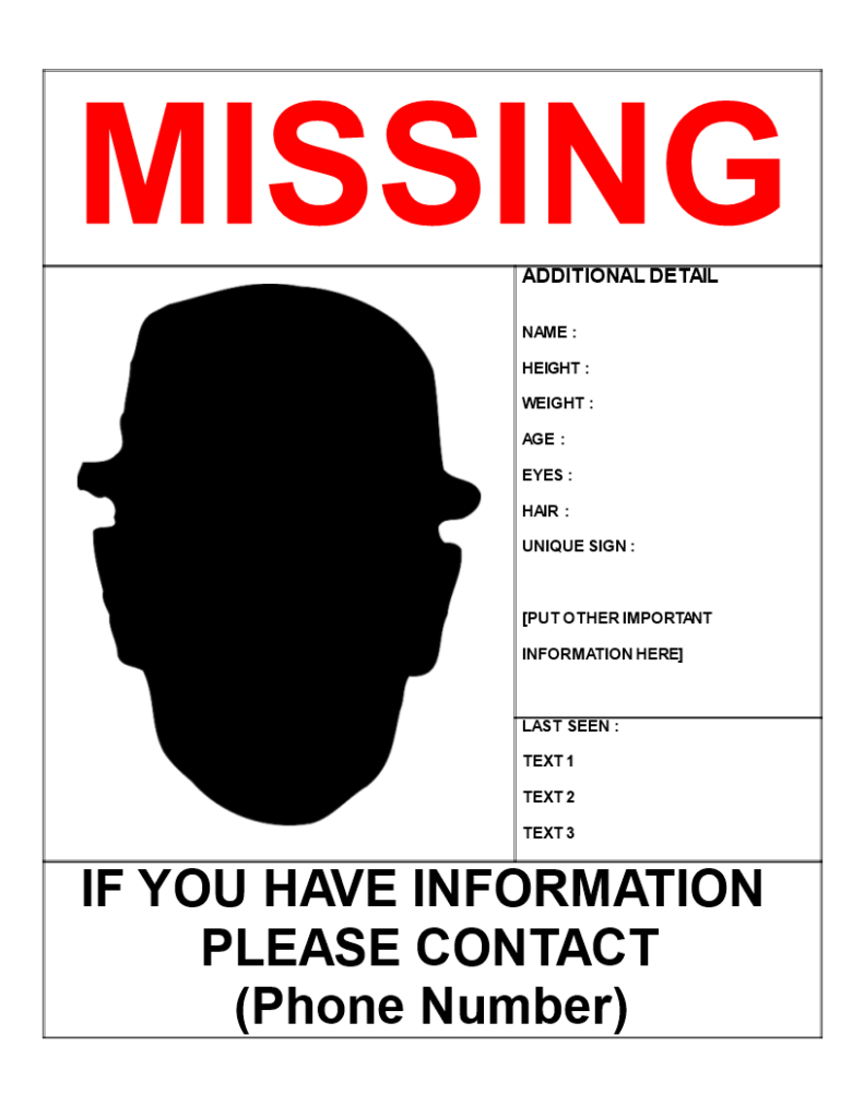 blank missing person poster template free download