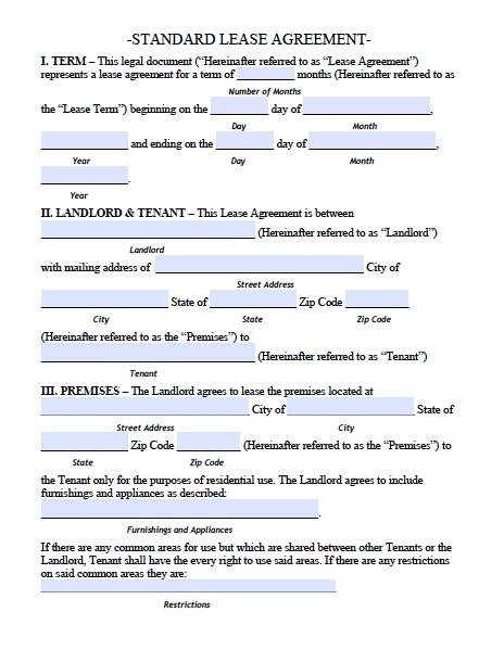 printable sample residential lease agreement template form